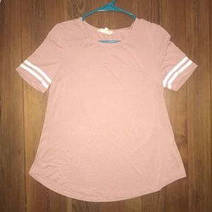 Soft, flowy, pink top with white striped sleeves